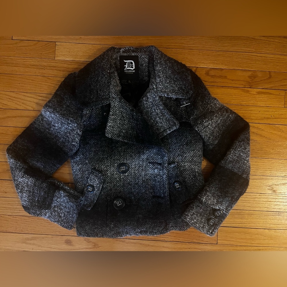 Dollhouse Double Breasted Cropped Peacoat Coat Sz L Gray Ombre Wool Blend